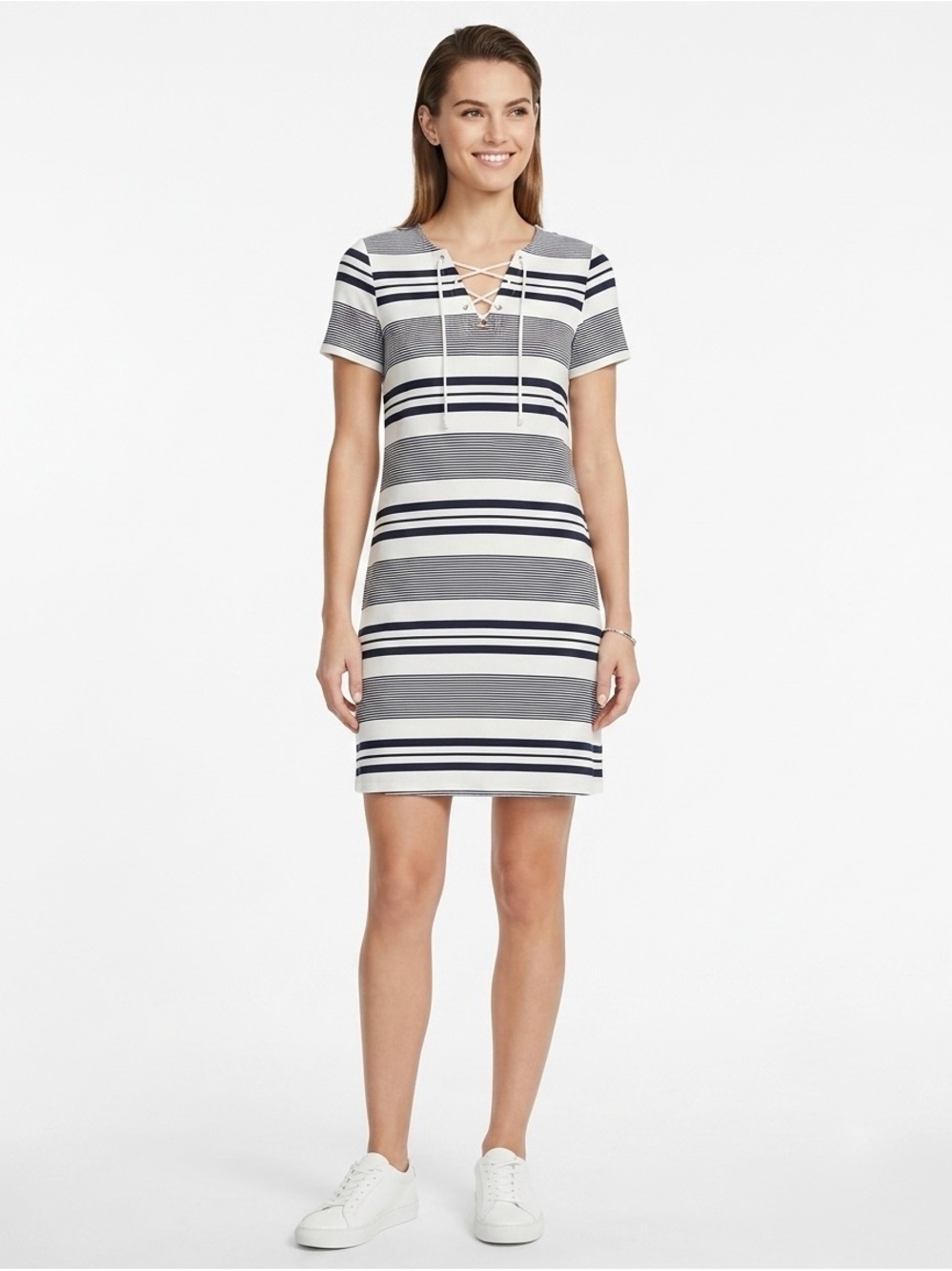 [Express] Stripe Lace Up Shift Dress
